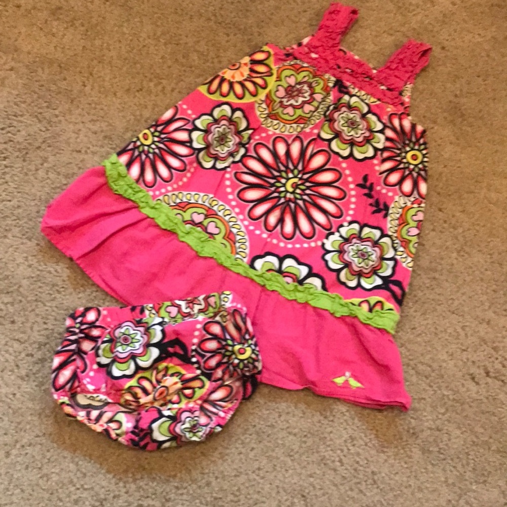 12 MONTHS: FLORAL DRESS AND BLOOMERS SET
